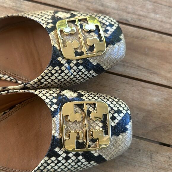 TORY BURCH Georgia Logo Snake Printed Ballet Flat Pale Desert Roccia 8 - Picture 3 of 7